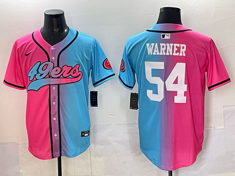 Men 2025 San Francisco 49ers #54 Warner Pink Blue pink Nike Limited NFL Jersey 005
